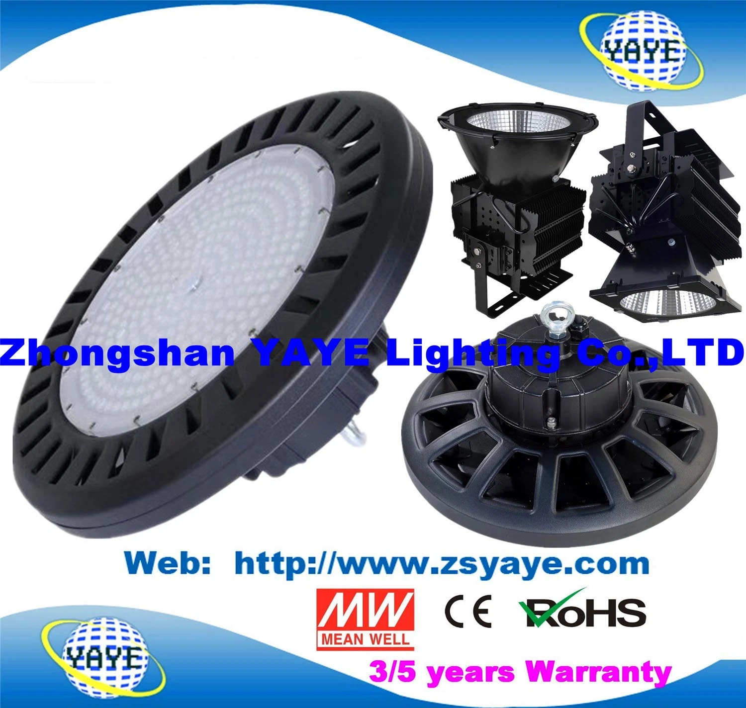 Yaye CE/RoHS 50/80/100W/120/150/200/300W/400/500/600W/1000/1500W UFO LED High Bay Industrial Factory Supplier Manufacturer Flood Light with 2/3/5 Years Warranty