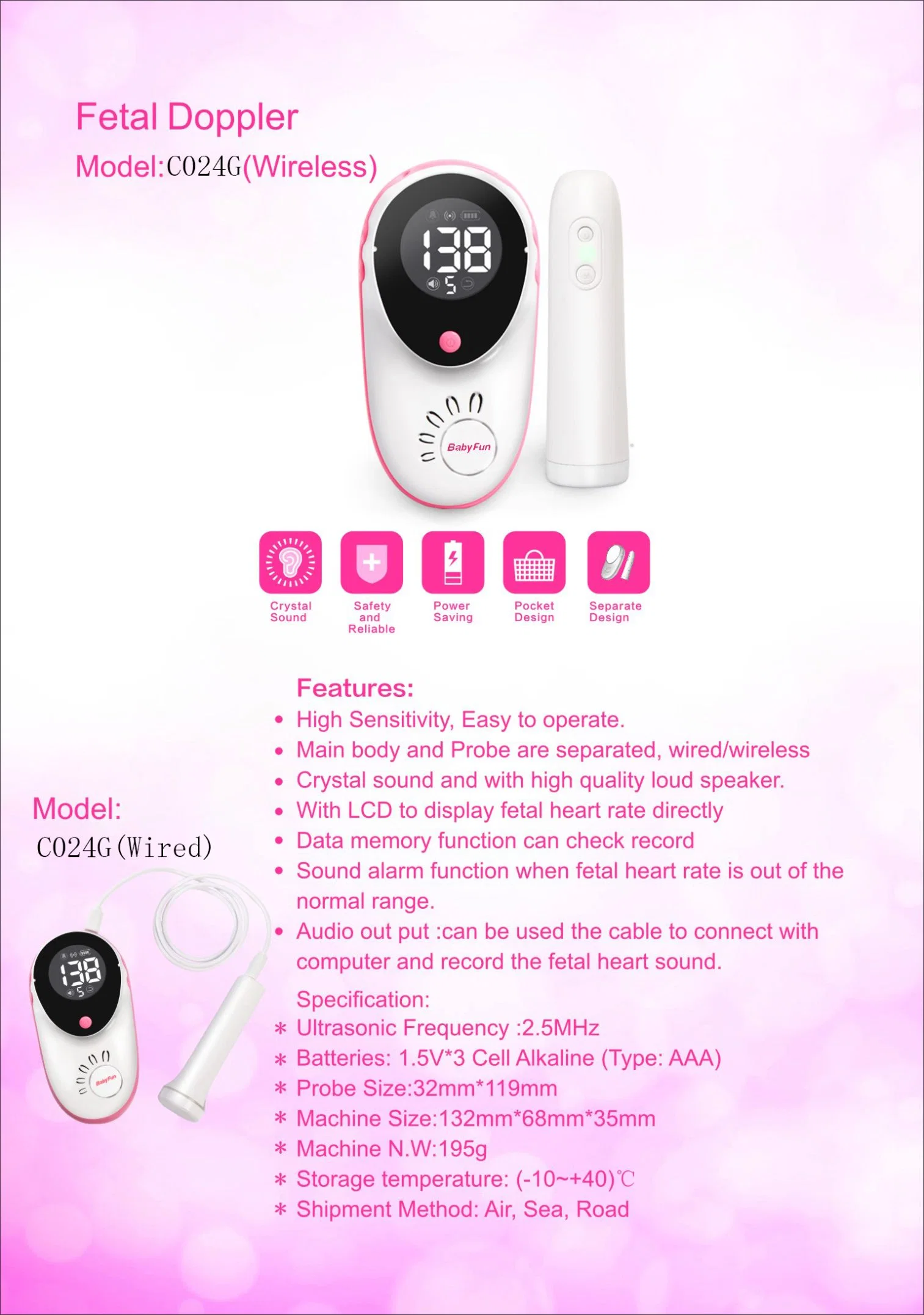 Best Price Mini Home Used 2.50MHz Ultrasound Heartbeat Baby Fetal Doppler