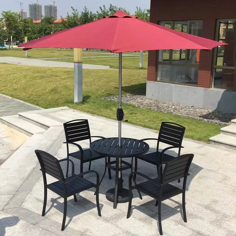 Hot Sell Furniture Garden Plastic Wood Dining Set Coffee Outdoor Garden Plastic Wood Furniture 4 Seat Patio Table and Chair