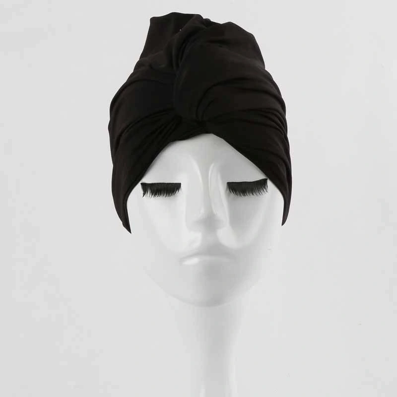 Stretchable Polyester Swimming Bathing Turban Head Cover Sun Cap Long Hair Hot Spring Swim Hat Solid Color Bathing Caps for Adult Women Men Teens Wbb16758