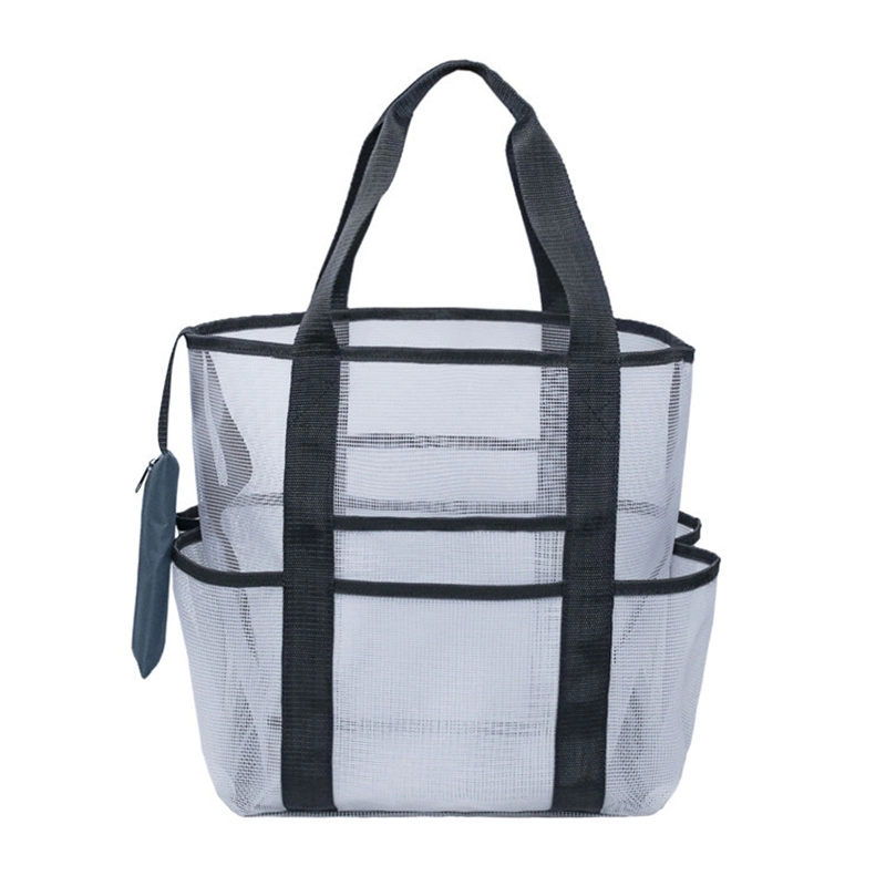 Mesh Beach Bag Toy Tote Grocery Storage Net Oversized with Pockets Foldable Lightweight Wbb13146