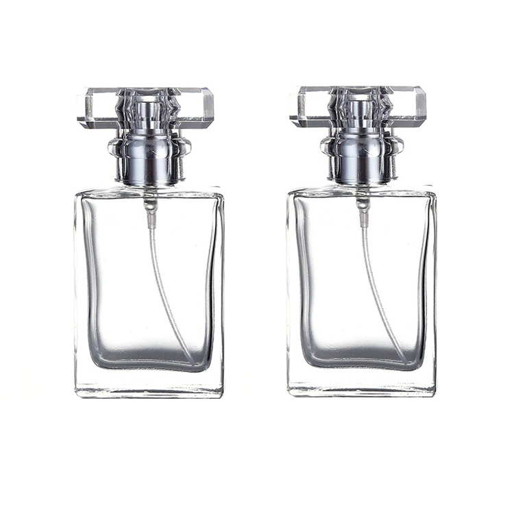 30ml Customized Clear Cosmetic Packaging Fragrance Packaging Unique Square Glass Perfume Bottle