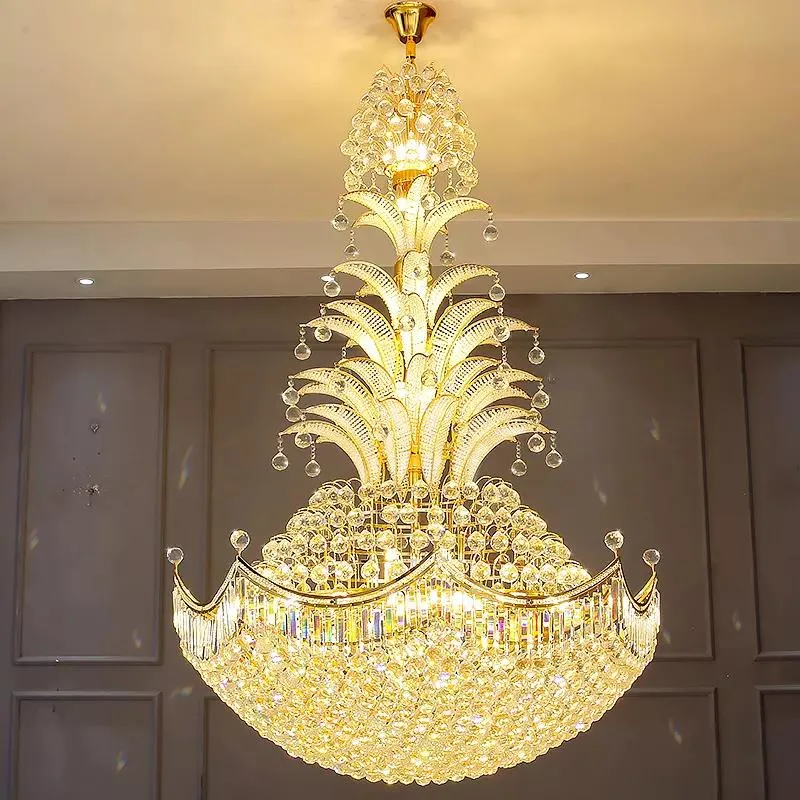 Grande lampe suspendue en cristal doré avec un énorme lustre islamique, projet arabe de lampes personnalisées, grand lustre en cristal de luxe doré.