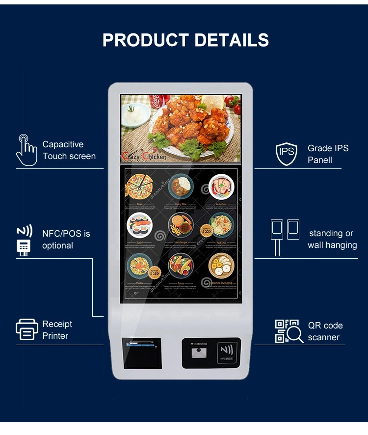 Smart Touch Screen Information Kiosk for Catering Self Checkout Machine Facial Payment Interactive Wall Mount Kiosk