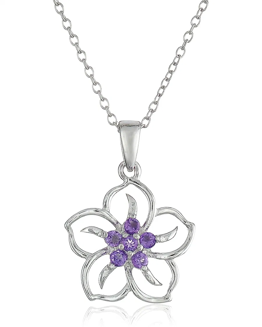 Amazon Collection African Amethyst Flower Diamond Knot Pendant Necklace