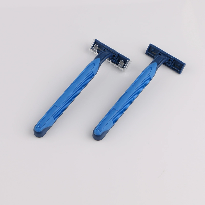 Twin Blade Disposable Shaving Razor Rubber Handle with Lubrication Strip