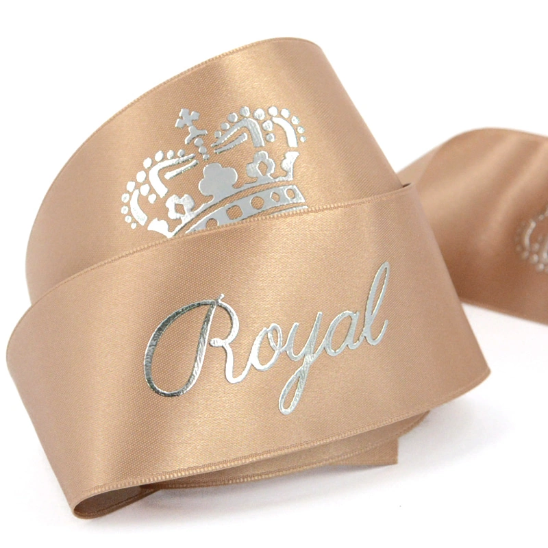 Luxury Customized Logo Foil Puff Printed Satin Grosgrain Ribbon for Gift Christmas Packing Cake