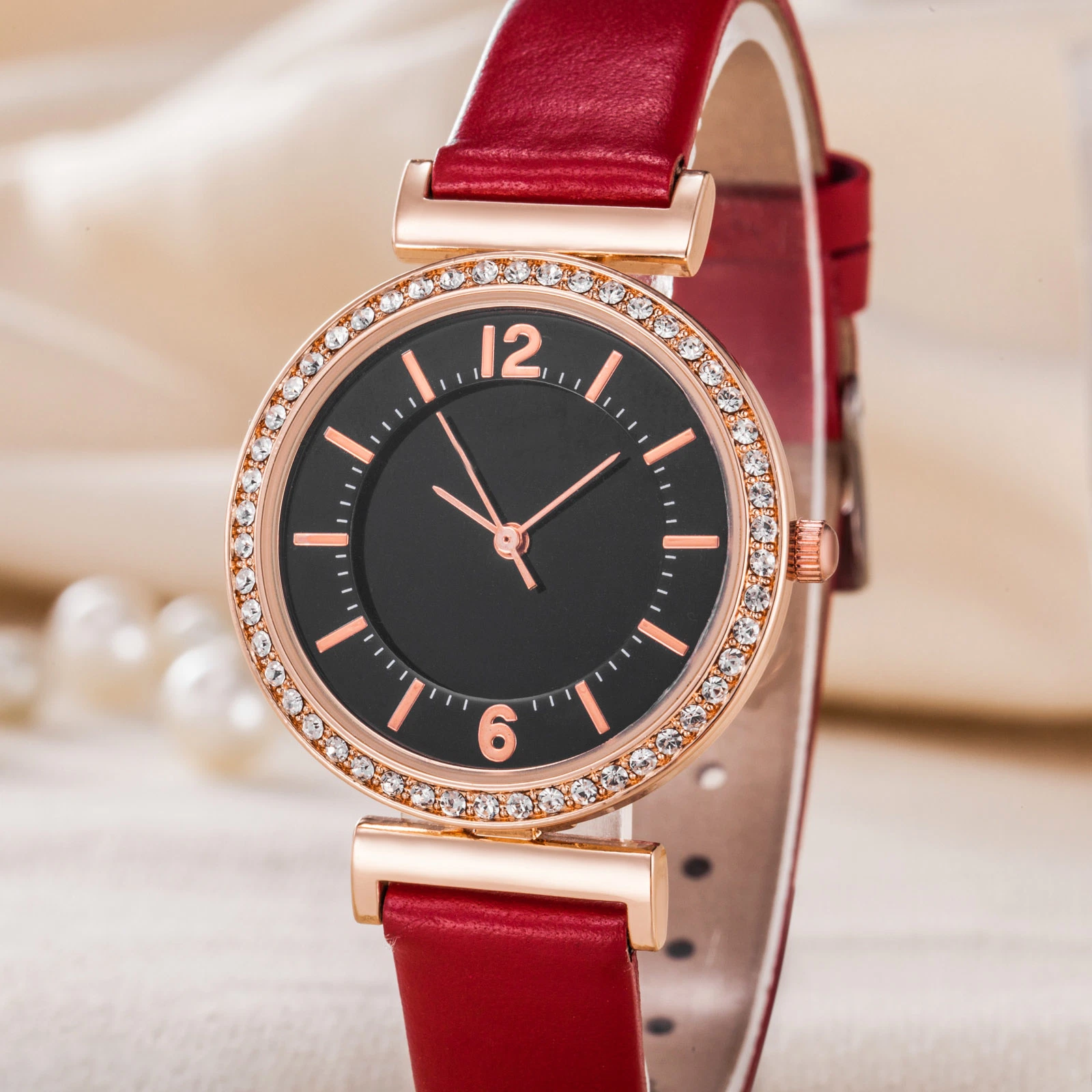 Ladies Luxury Fashion Rose Gold Diamond Quartz Women Watch Wy-17048