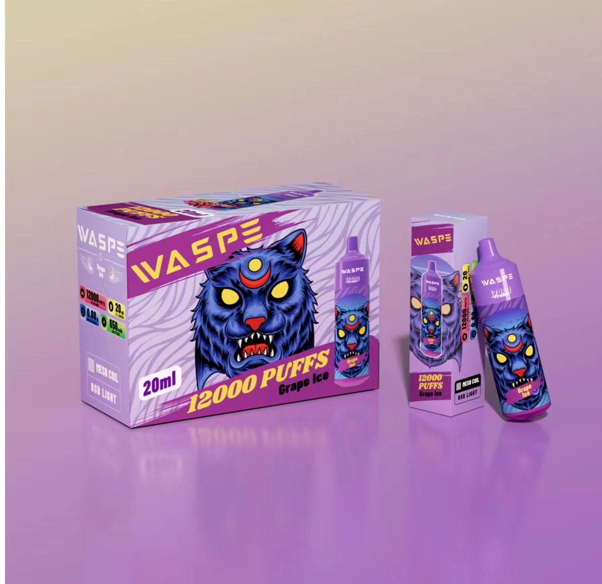 Waspe Monster 12000bouffées lumière RVB Big Puff Vape jetables de gros appareil Pod