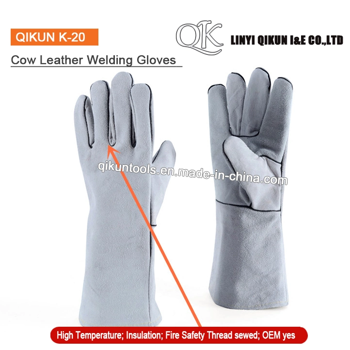 K-17 Gray Color Working Safety Cow Leather Welding Labor Protect Industrial Gloves