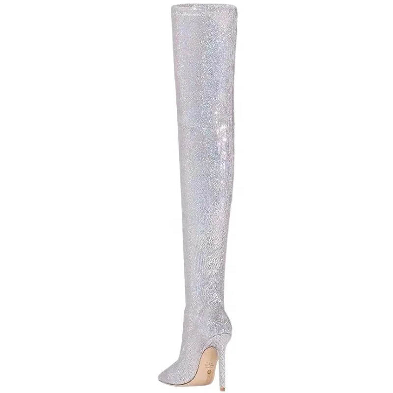 New Sexy Pointy Toe Super Stiletto Heel Ladies Long Boots Female Shoes Thigh-High Stylish Sequin Fashion Over The Knee Boots for Women