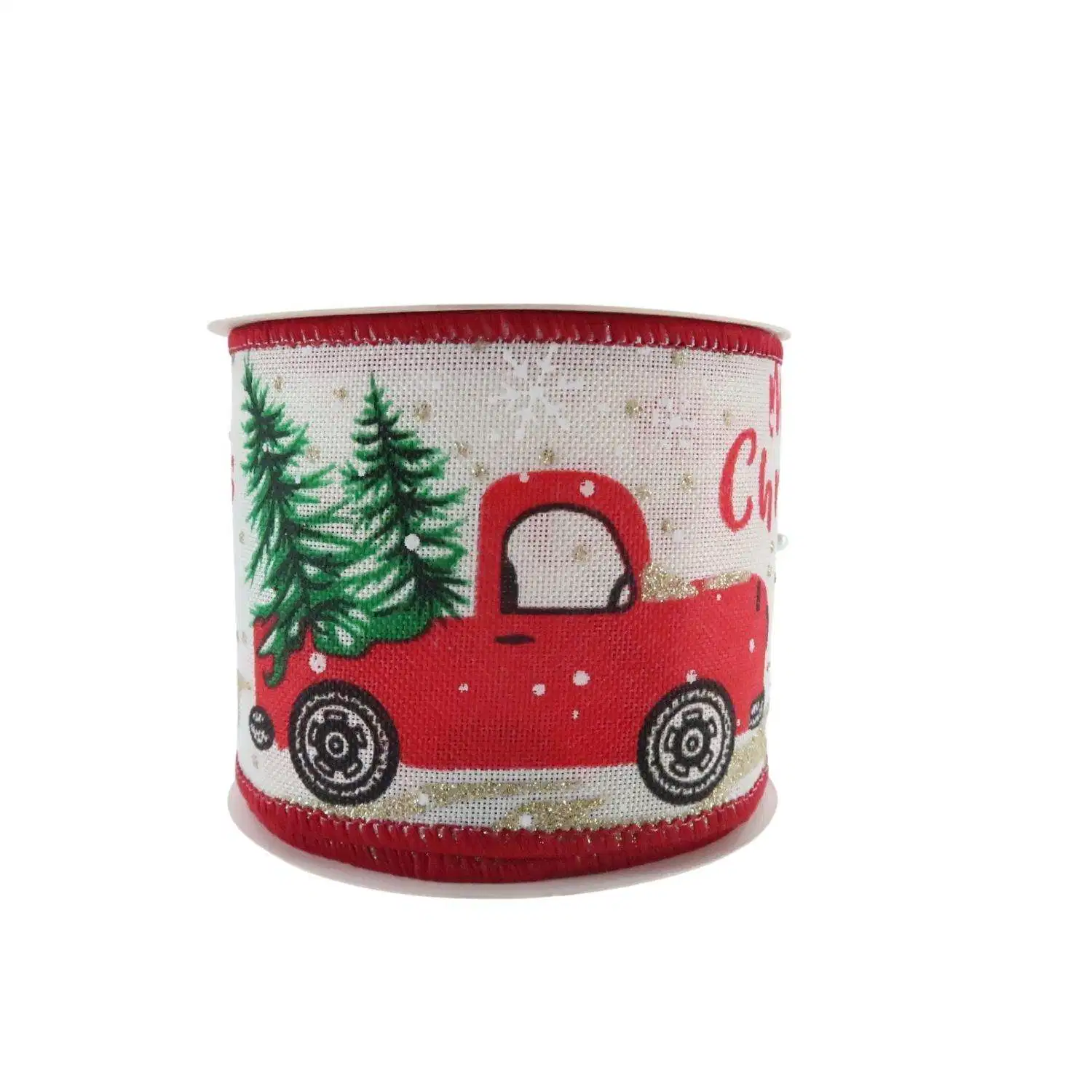 Christmas Printed Burlap Ribbon Jute Ribbon with Car and Santa Claus Pattern Roll