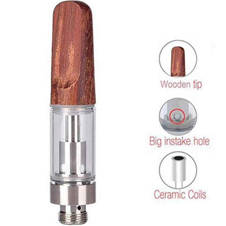 Wooden Drip Tips Custom Logo Ceramic Coil Artomizer 0.5ml 1ml Tank 510 Thread in D8 Disposable/Chargeable Vape Pen Cartridge