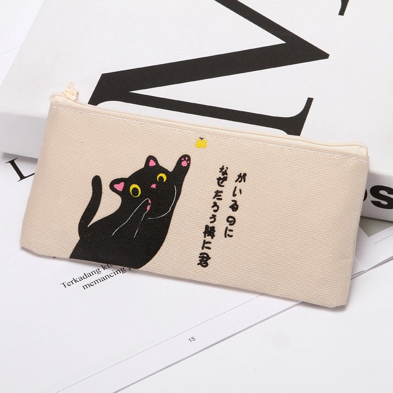 Cute Cartoon Cat Canvas Zipper Pencil Case Canvas Children Bag