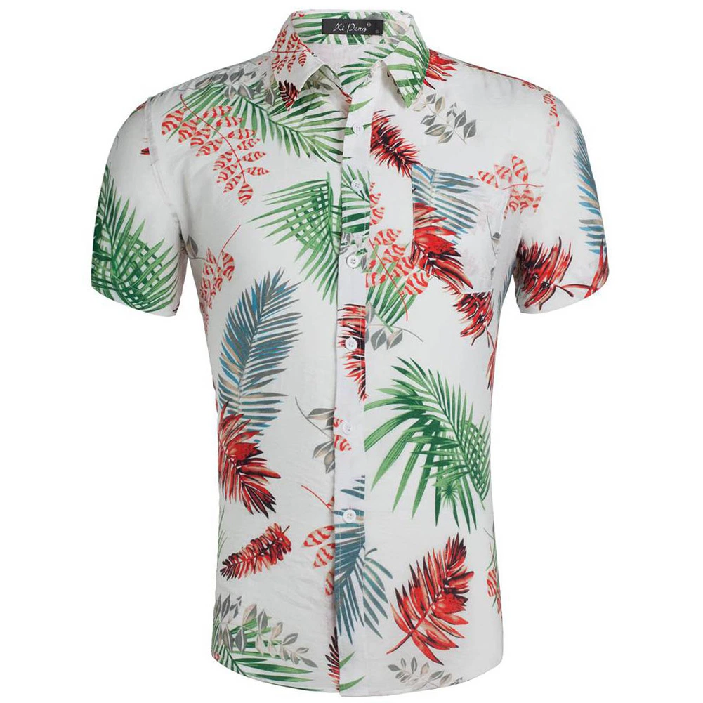 Kurzarm Hemd Herren Mode Strand Slim Hemden Sommer Bluse Männer Mit Blattmuster Im Hawaiianischen Stil