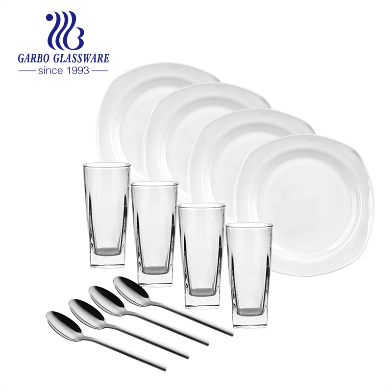 12PCS Hot Selling Dinner Set Marble Design Flat Food Serving Ceramic Plate and Stainless Steel Knife and Fork Set New Style Combined Tableware Set