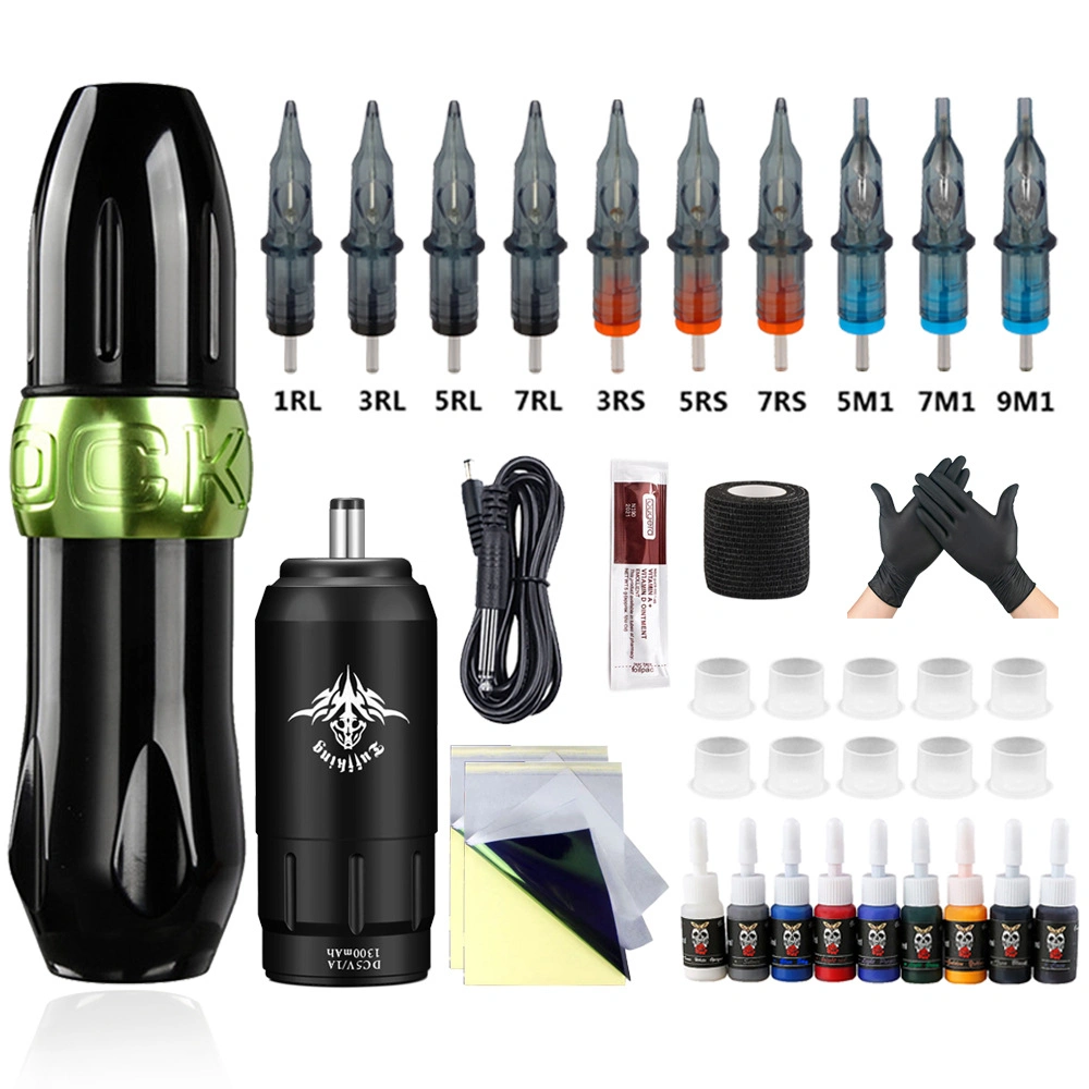 Kit de tatouage sans fil avec mini-cartouche d'alimentation de batterie Pince à sertir rotative pour stylo de tatouage rotatif à aiguille