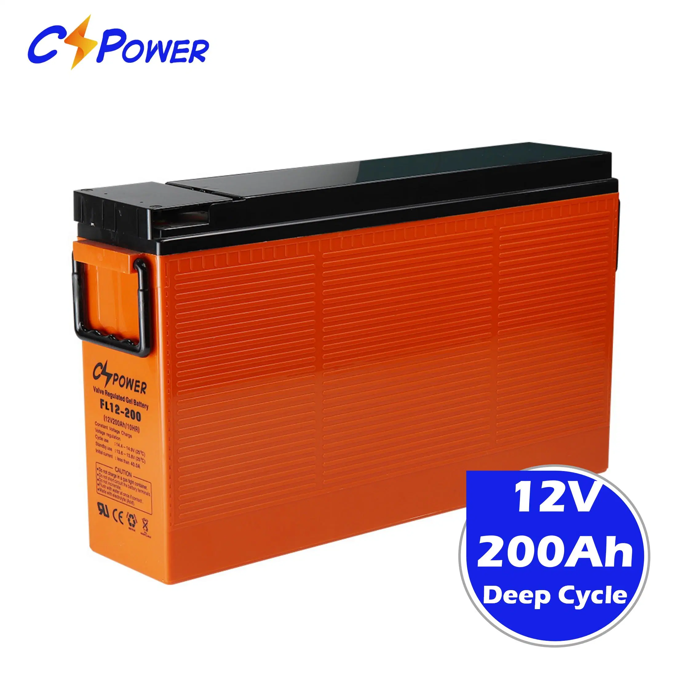 Cspower 12V200ah Front-Terminal-Slim-Shape-Solar-Gel-Battery/Deep-Cycle-VRLA /SMF/Rechaegeable/Enery Storage/Front-Access-Telecom-UPS-Batteries/Csp