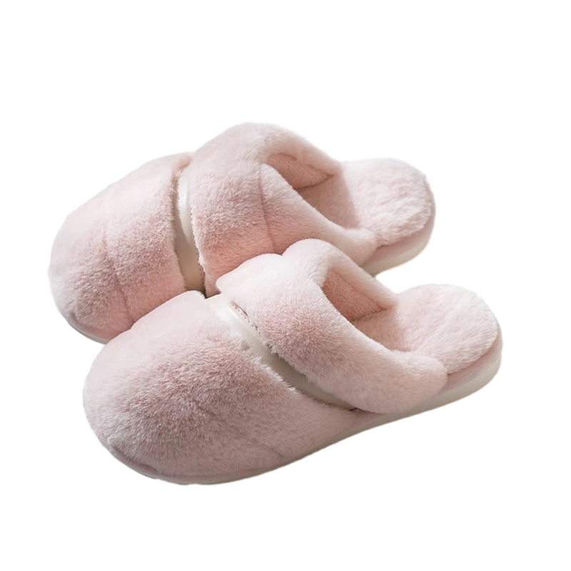 Solid Color Simple Plush Cotton Shoes Winter Indoor House Warm Non Slip Slippers for Ladies Women