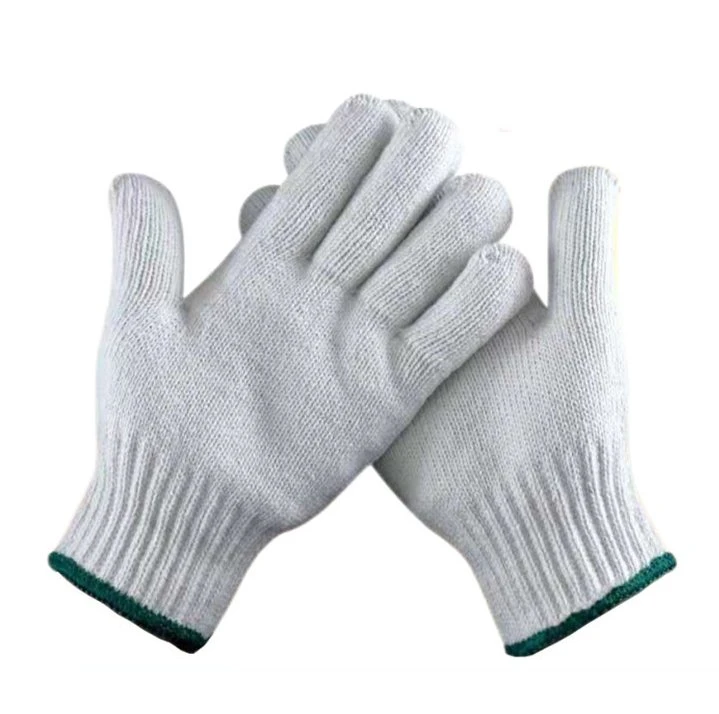 Guantes blancos blanqueados de trabajo Guantes de algodón de punto de mano Trabajo de seguridad Guantes con OEM