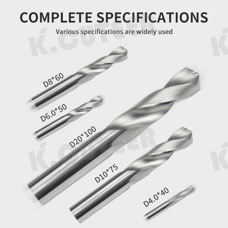 50-Degree Tungsten D1.8~D15.5 40~100L Carbide Twist Drill Bits for CNC Metal