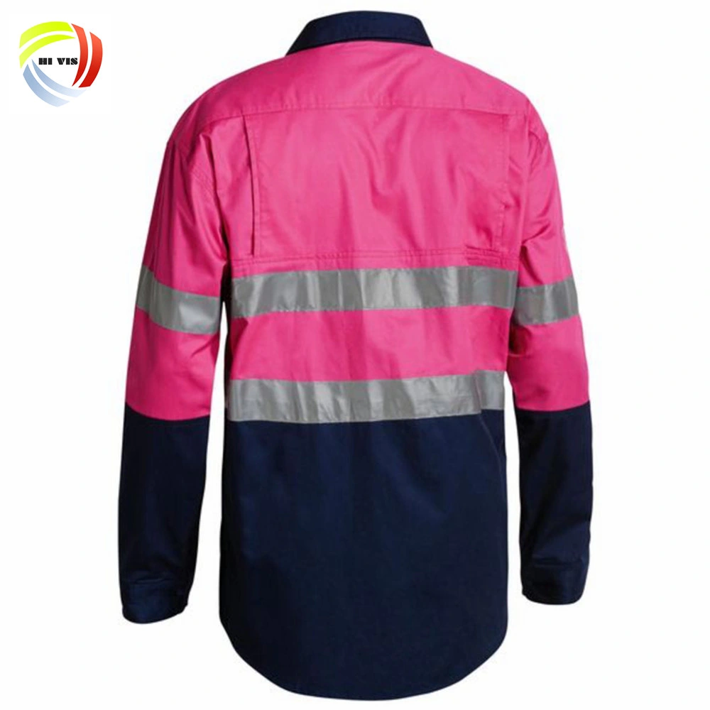 Vestuário de trabalho de manga comprida Custom para homem com dois tons Camisola de algodão Reflective Uniform Hi Vis