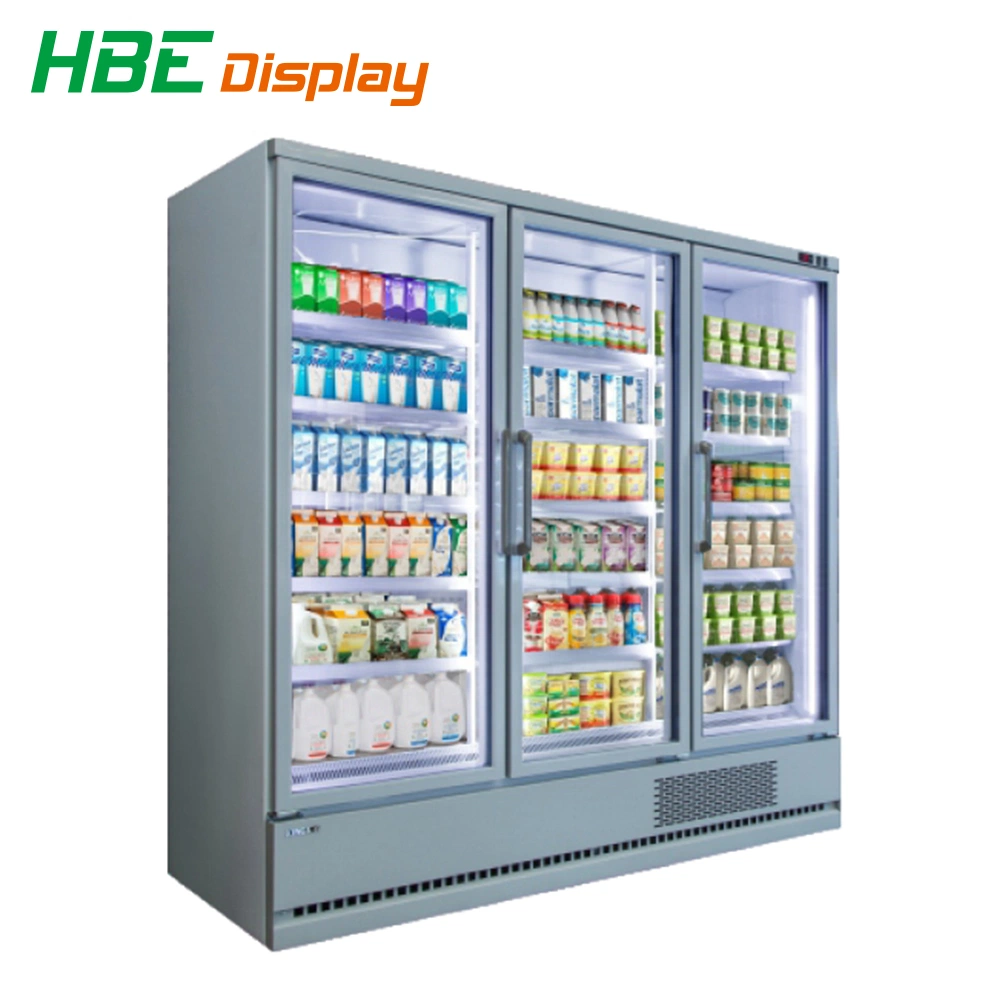 Supermercado nevera pantalla Chiller Puerta de vidrio Freezer