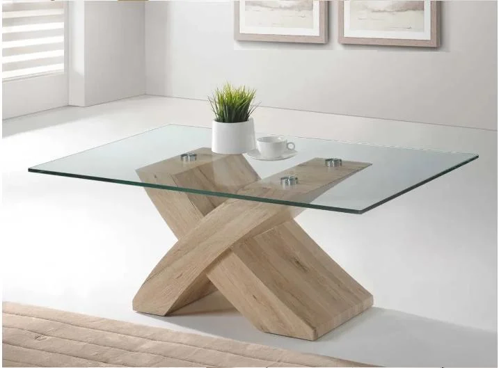 Contemporary & Classic Wooden Coffee Table with Tempered Glass Top