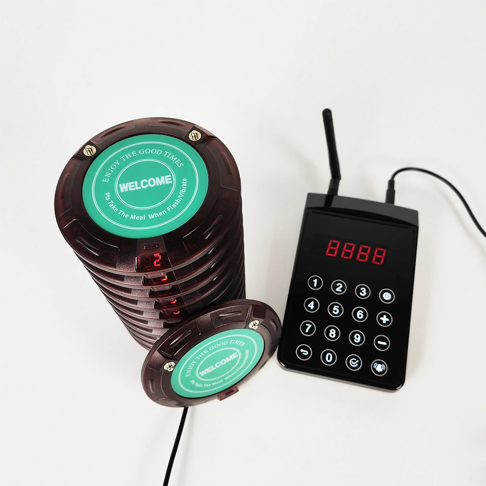 Good Quality Big Wireless Long Distance Range Waterproof Smart Digit Transmitter Beep Buzzer Vibrat Restaurant Call System Queue Calling Coaster Pager