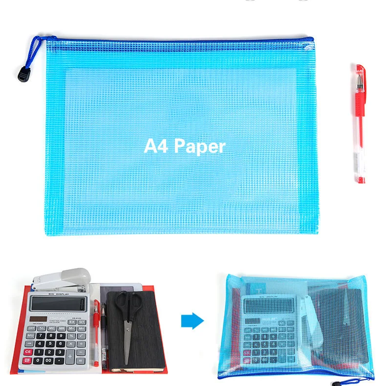 Transparent Color Grid Portable Waterproof Zipper Stationery Bag for Office School