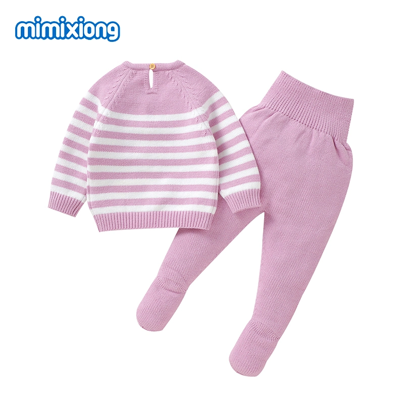 2023 conjuntos de vestuário de calças tricotadas Mimixiong Baby de estilo novo As crianças usam vestuário