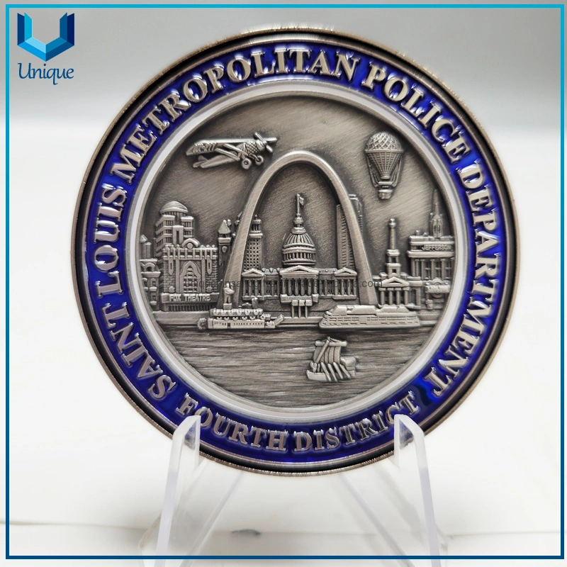 Free Sample Custom Metal Mint Coin Factory From China Die Cast Zinc Alloy with Enamel Two Tone Plating USA Police Sounevir Medal Coin