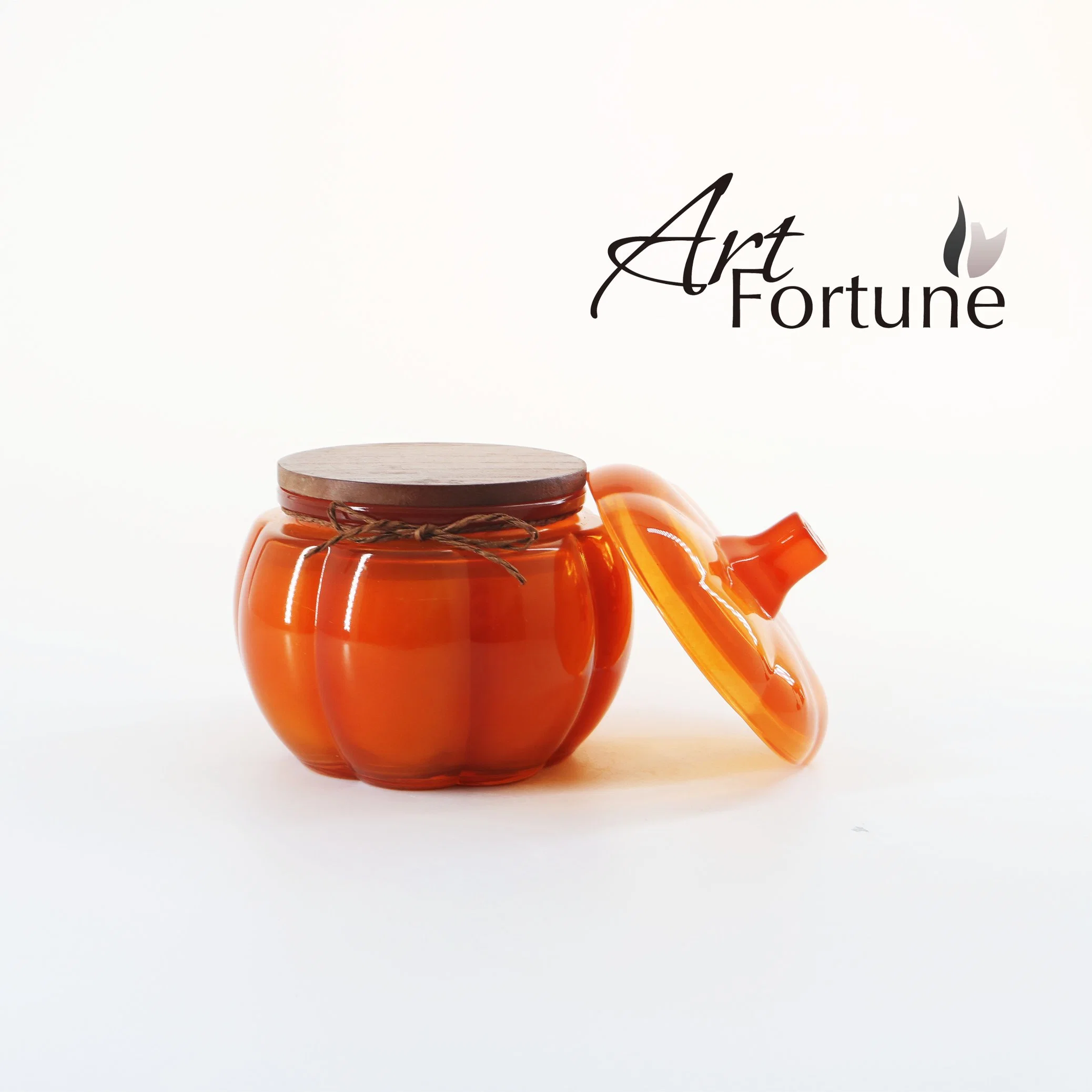 Vela perfumada de vidrio de calabaza de alta calidad con tapa de madera para Decoración del hogar