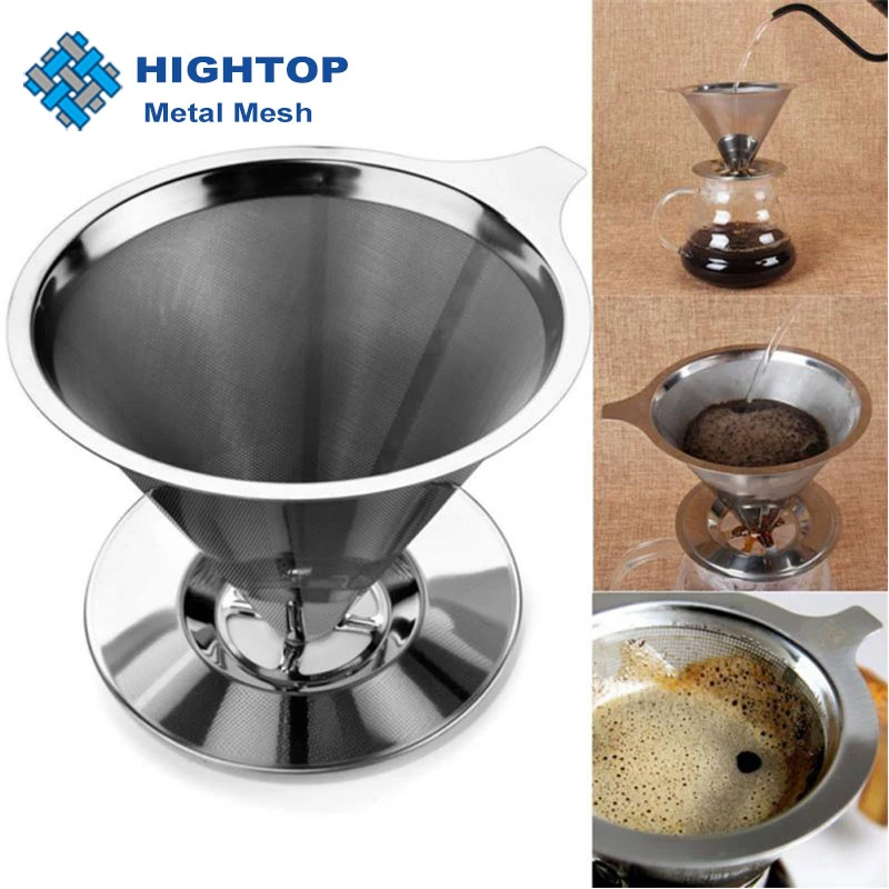 Reusable Food Grade Stainless Steel Double Layer Mesh Pour Over Coffee Dripper Filter for Home Coffee Maker