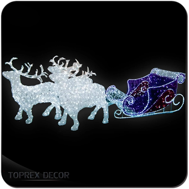 Outdoor Christmas Rooftop Silhouette Reindeer Sleigh with LED Lights