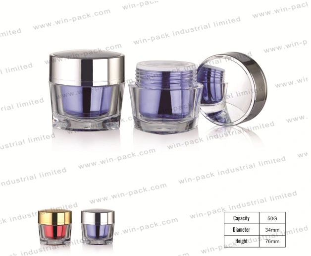 Airless Pump Bottle Square Acrylic Jar Solid Purple Spray Color of Inner Body Shiny Silver Electroplate Cap 50g