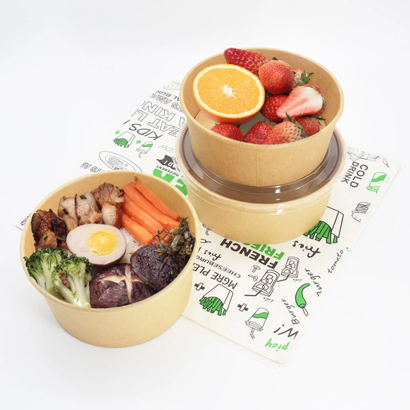 Take Away Custom Printed Disposable Paper Salad Bowl 8oz 12oz 16oz 26oz 32oz 250ml 350ml 500ml 750ml 1000ml