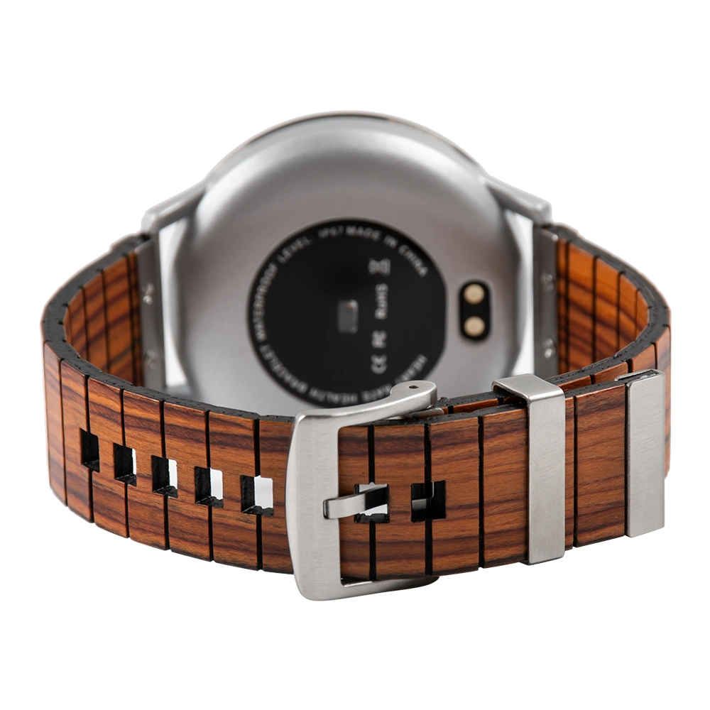 Zhongshi Nouveau Design Boîtier en Alliage Bracelet en Bois d'Olivier Smartwatch Prise en Charge Ios et Android Montres Intelligentes de Sport