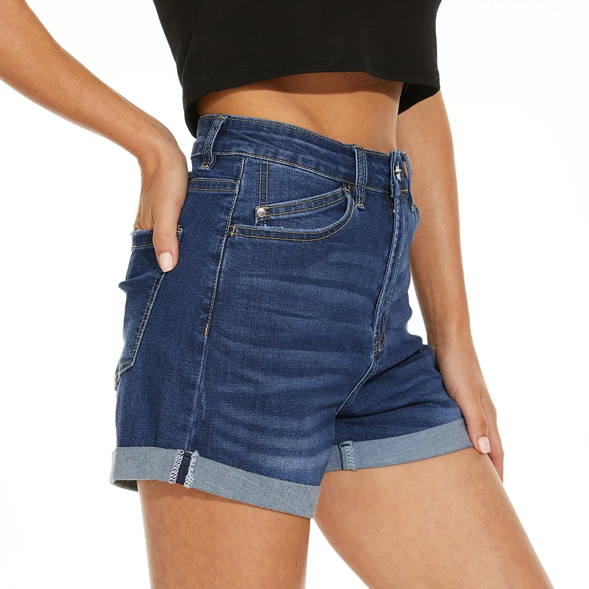 في الأسهم المخصصة Slim Fit عالية النمل في الصيف حمض Wash Color Denim Shorts