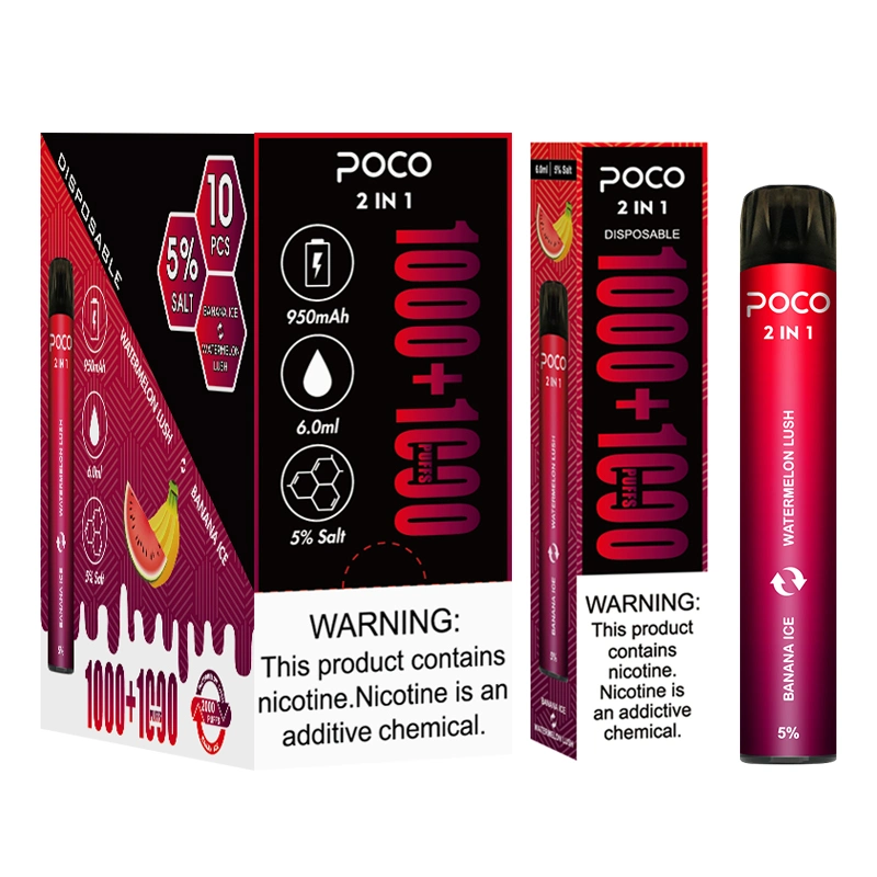 Dual Flavors 6ml Electronic Cigarette 2000 Puffs Vapes Kit Poco 2 in 1 Disposable/Chargeable Vape Pen with 5% Nicotine