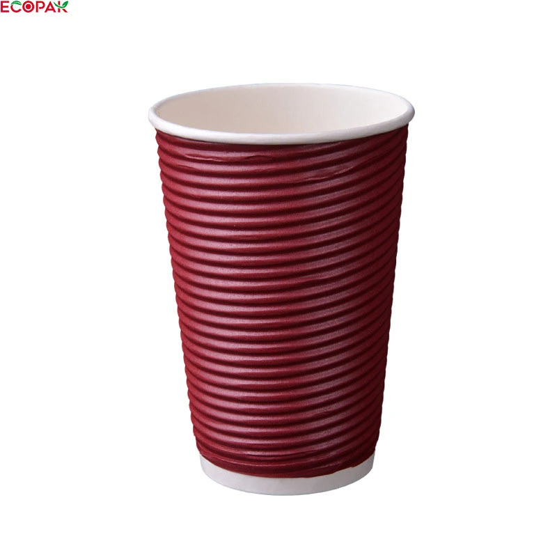 Café de parede de ondulação descartável, isolado a vermelho, de 8 oz, ecológico quente Copo de papel