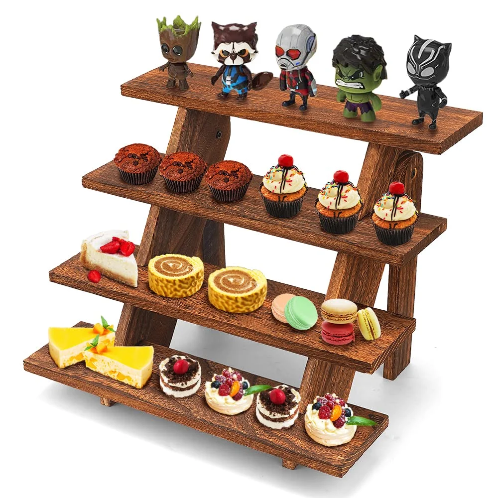 Wooden Display Stand Wood Cupcake Stands Tool Free, Rustic Risers for Display Ideal Craft Funko Pop Shelves, Table Display Stand for Vendors, Farmhouse Cupcake