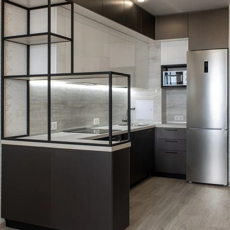 تصاميم بسيطة حديثة باللون الأسود غير اللامع طلاء جزيرة مطبخ لاكر خزانة المطبخ المثبتة على الحائط