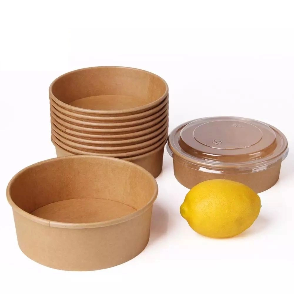 500ml 600ml 750ml 900ml 1200ml Disposable Take Away Brown Kraft Paper Salad Bowl for Pasta Rice Curry