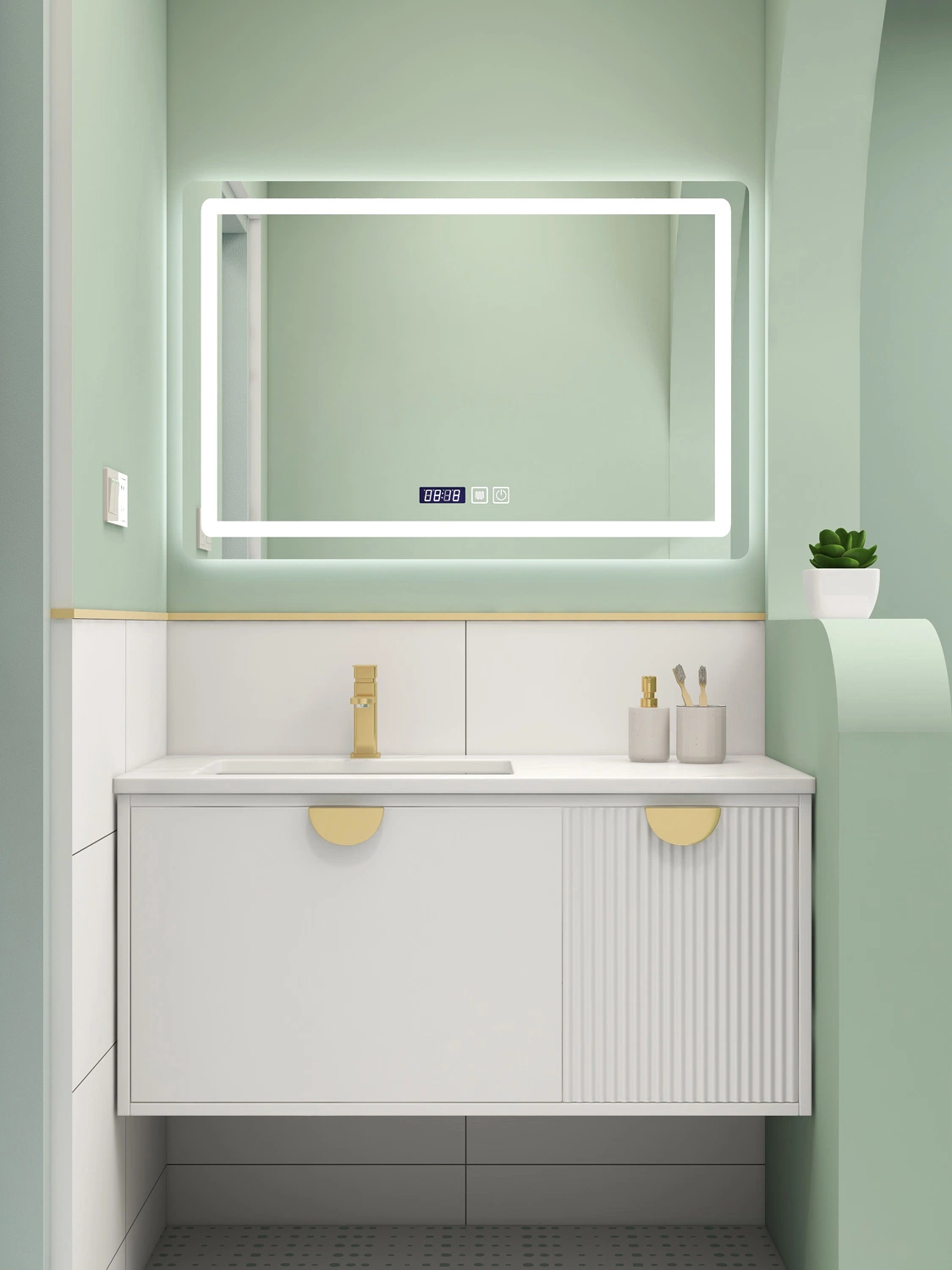 Sales Promotion High quality/High cost performance Solid Wood Bathroom Cabinet Made in China Modern White Mirror Cabinet Vanity Sets