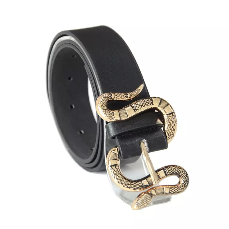 Fashion PU Leather Snake Buckle Belt Metal Buckle Belly Belt Women Personality Pin Buckle Brand Belt Women