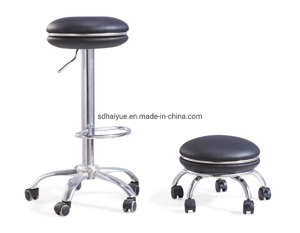 Swivel Round Seat Rolling Laboratory Stool with Footrest