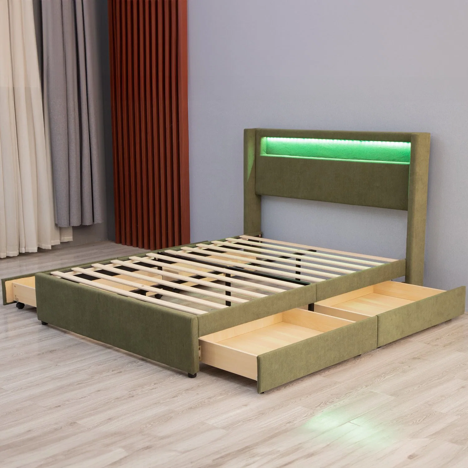 Huayang Mobiliario de Casa Almacenaje cama LED Camas tamaño queen con cajones Dormitorio cama Mobiliario de dormitorio Certificación fábrica SGS