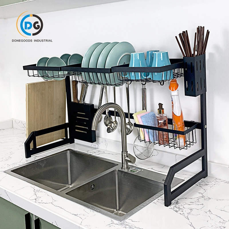 2022 Hot Sales Kitchen Storage Stainless Steel Plate 2 Tier Over Sink Dish Drying Rack