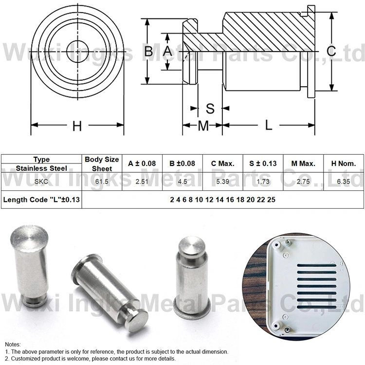 Acero inoxidable 304 Skc-61.5 Auto clinchado separadores separadores de "keyhole"